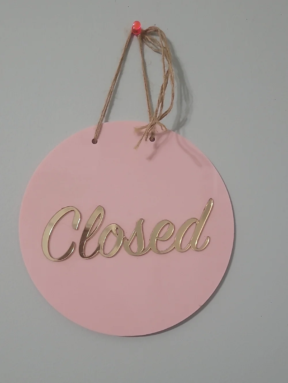 Pink Round Hanging 'Open' Sign with Gold Lettering - Picture 2 of 5